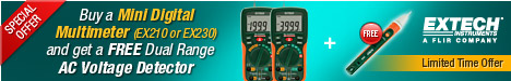 Buy a Mini Digital Multimeter (EX210/EX230) and get a Free Dual-Range AC Voltage Detector with Flashlight (DV25)