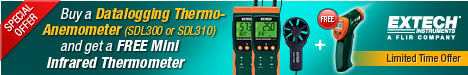 Buy a Datalogging Thermo-Anemometer (SDL300/SDL310) and get a Free Mini Infrared Thermometer (IR400)